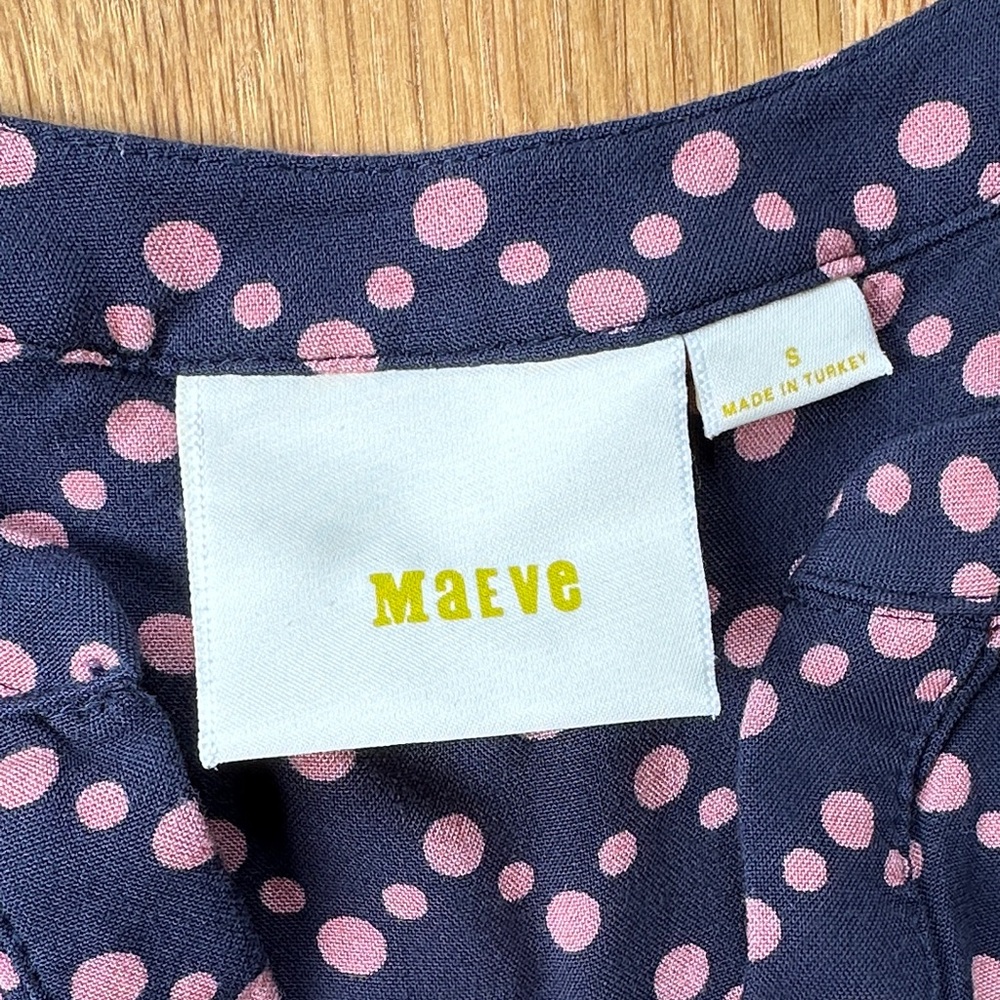 Maeve (Anthro) Navy & Pink Polka Dot Button Front Blouse – Size S - Picture 2 of 3